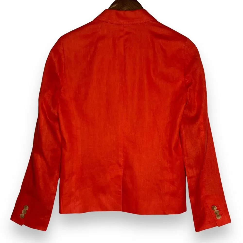 J. Crew Orange Red 100% Linen Blazer Classic Two Button‎ Professional Jacket 4